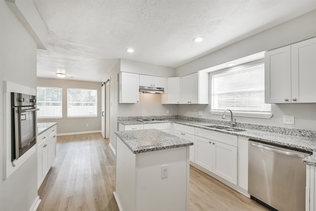 kitchen featuring stainless steel appliances, white cabinetry, a healthy amount of sunlight, and sink