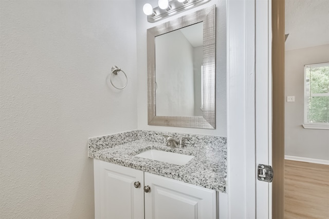 bathroom with hardwood / wood-style flooring and vanity