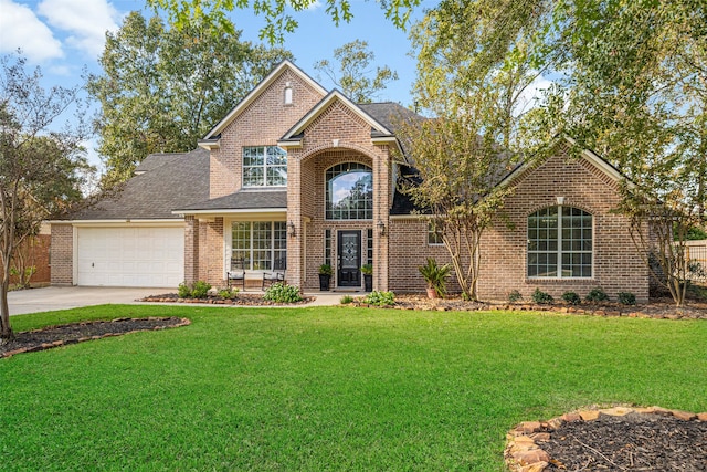 front of property featuring a front lawn and a garage