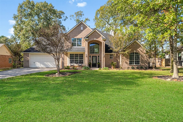 front facade with a garage and a front yard