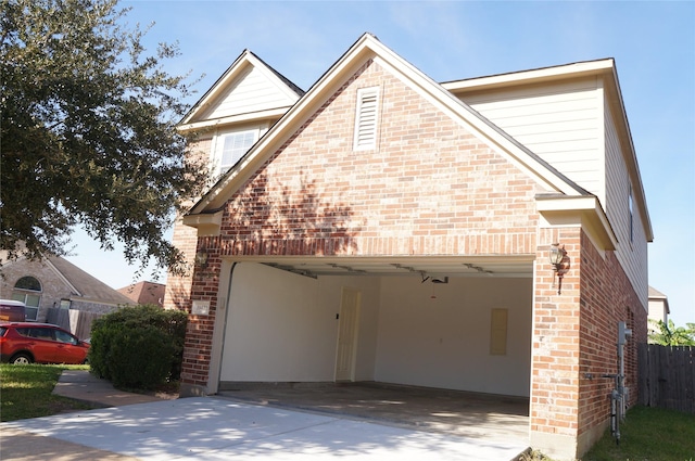 exterior space with a garage