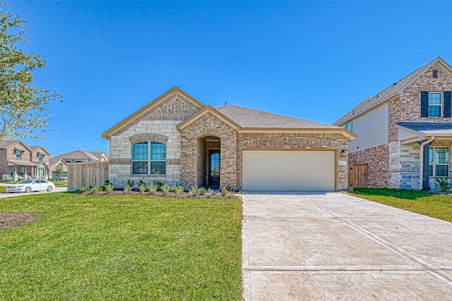 view of front of house with a front lawn and a garage