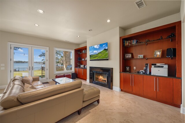 living room with a water view