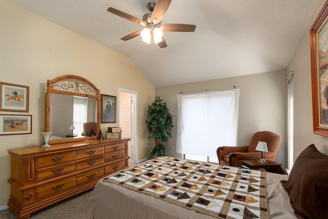 16418 Red Oak Dr, Missouri City, TX 77489 - carpeted bedroom featuring ceiling fan and lofted ceiling