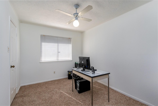 16418 Red Oak Dr, Missouri City, TX 77489 - office featuring a textured ceiling, carpet flooring, and ceiling fan