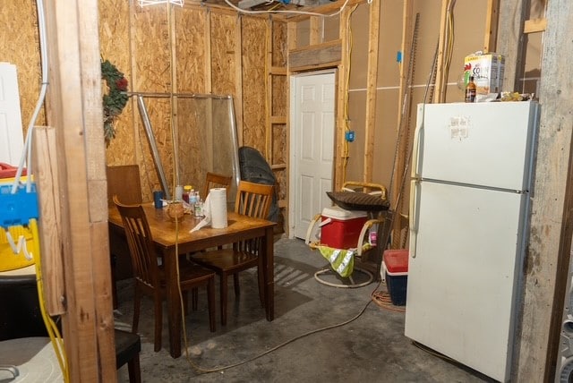 interior space featuring white refrigerator