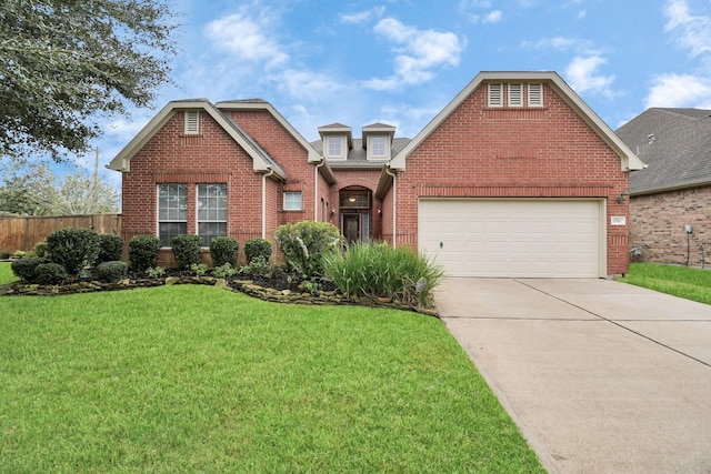 view of front property with a garage and a front yard