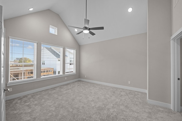 16034 Mason Run Dr, Houston, TX 77079 - carpeted spare room with ceiling fan, healthy amount of natural light, high vaulted ceiling, and recessed lighting