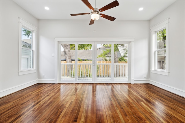 interior space with ceiling fan and a healthy amount of sunlight