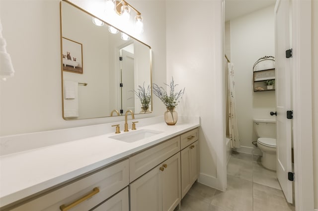 full bathroom with tile patterned flooring, vanity, toilet, and shower / bath combo