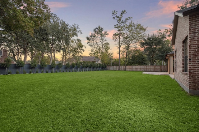 view of yard at dusk