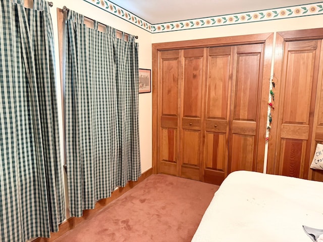 bedroom with carpet flooring and a closet