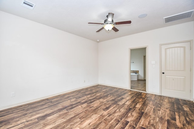 unfurnished bedroom with dark hardwood / wood-style floors and ceiling fan