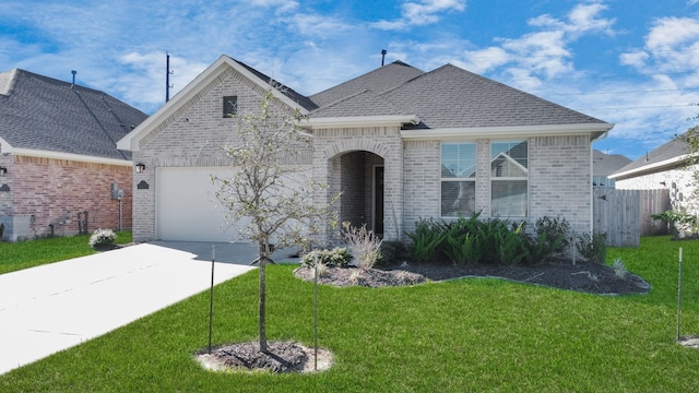 view of front facade featuring a front yard and a garage