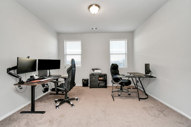 view of carpeted home office