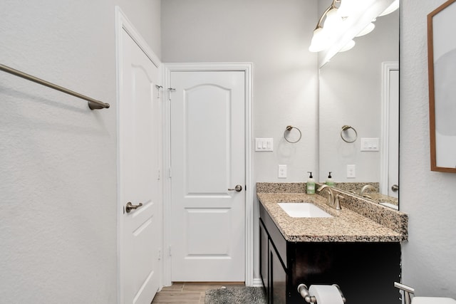 bathroom featuring vanity and wood-type flooring