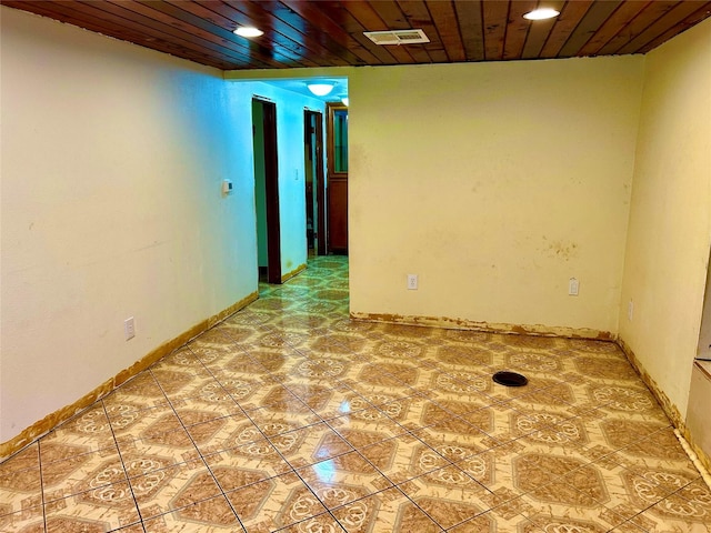 8766 Beauxart Garden Rd, Beaumont, TX 77705 - unfurnished room featuring recessed lighting, visible vents, wooden ceiling, and light tile patterned flooring