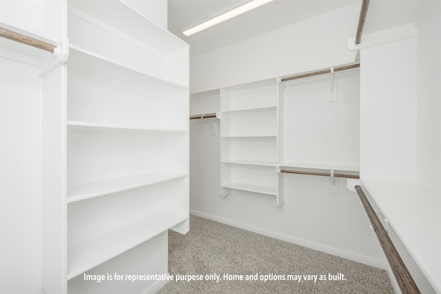 spacious closet with light colored carpet