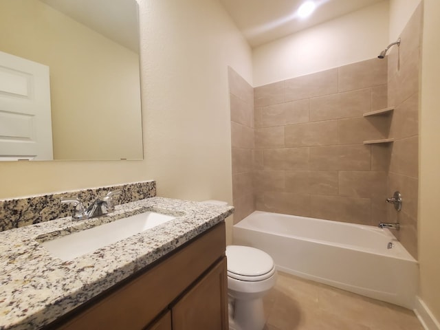 full bath with toilet, tile patterned floors, shower / washtub combination, and vanity