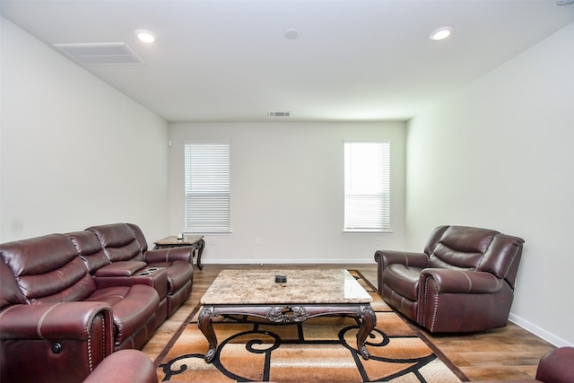 living room featuring light hardwood / wood-style flooring