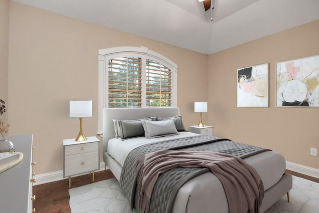 bedroom with hardwood / wood-style flooring and ceiling fan