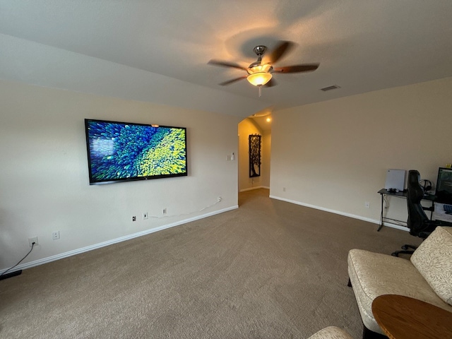 interior space featuring ceiling fan