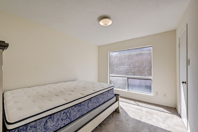 bedroom with carpet and a textured ceiling