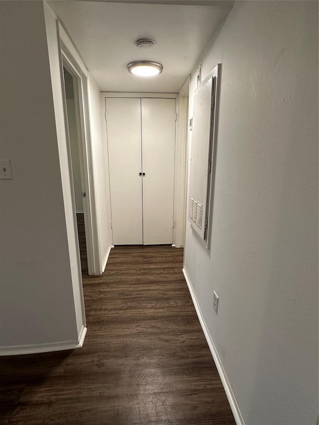 hallway featuring dark wood-type flooring