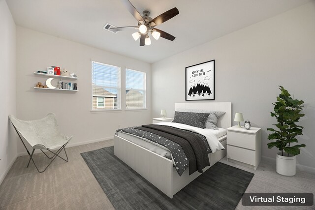 bedroom with carpet and ceiling fan