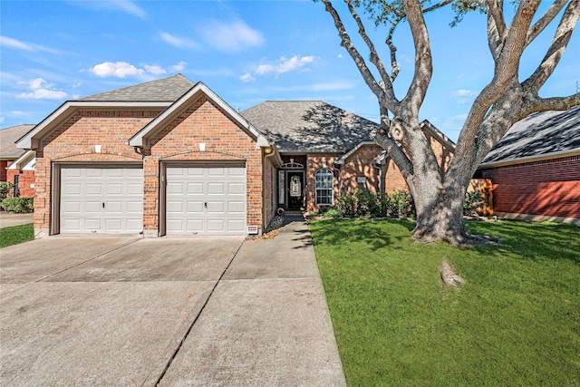 view of front facade featuring a front yard and a garage