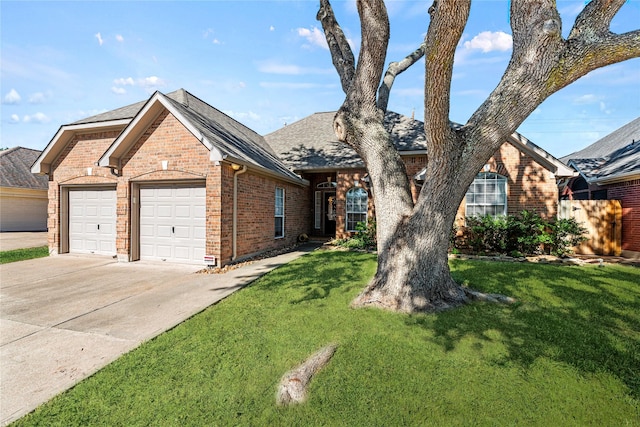 view of front of home featuring a garage and a front lawn