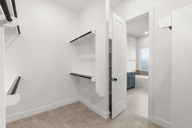 spacious closet with light carpet