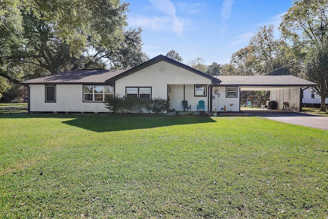 single story home with a carport and a front yard