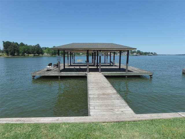 dock area with a water view