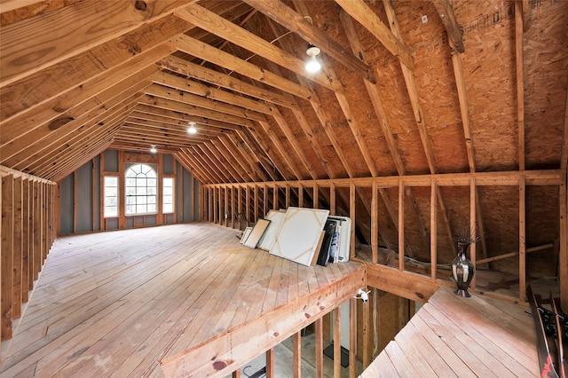 view of unfinished attic