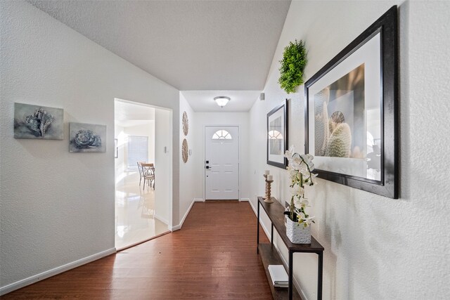 interior space with dark wood-type flooring