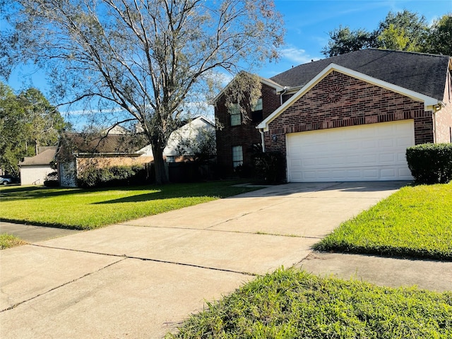 view of side of home featuring a yard and a garage