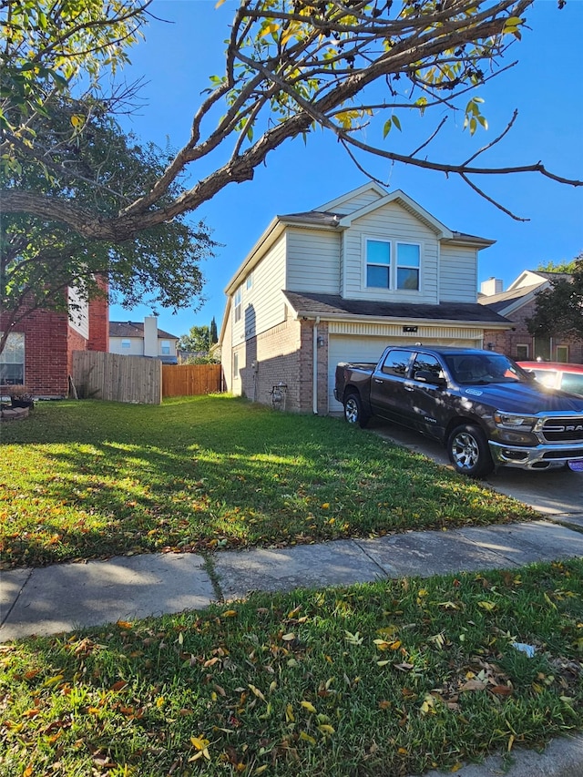 view of property exterior with a lawn and a garage