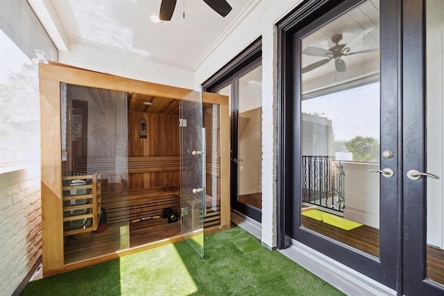 view of sauna with carpet