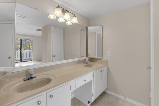 bathroom with vanity and ceiling fan