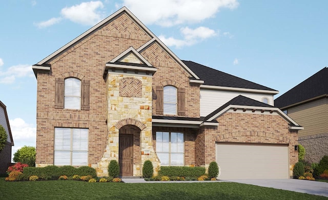 view of front of house with a garage and a front yard