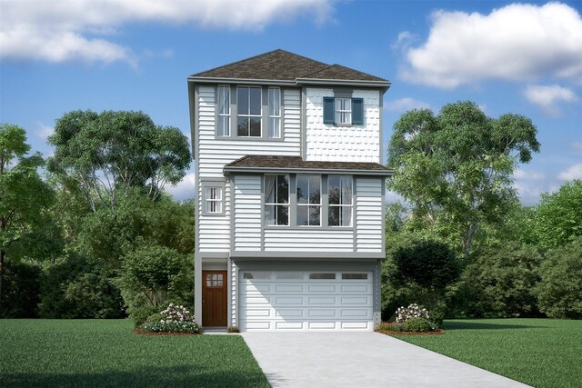 view of front property with a front yard and a garage