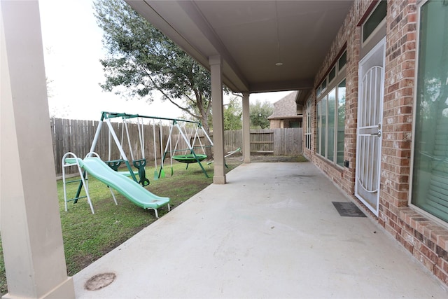 view of patio / terrace featuring a playground