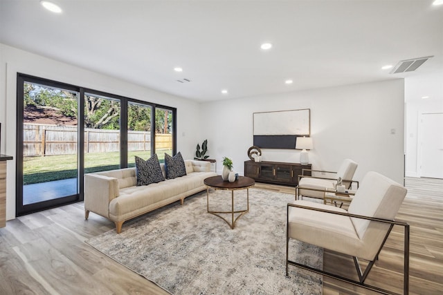 living room featuring light wood-type flooring