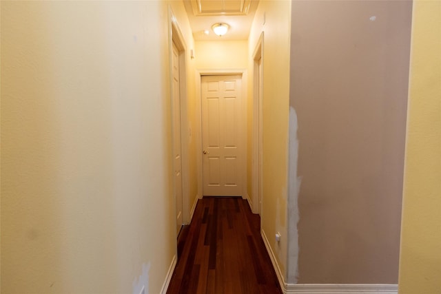 corridor with dark hardwood / wood-style flooring