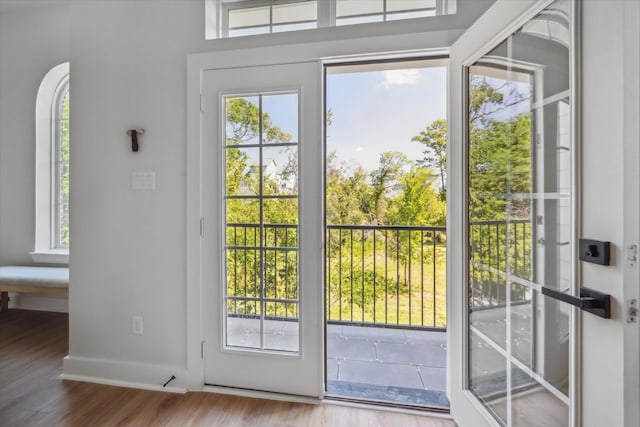 doorway to outside with wood-type flooring