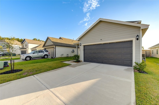 single story home with a front lawn and a garage