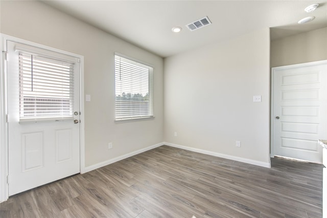 interior space with dark wood-type flooring