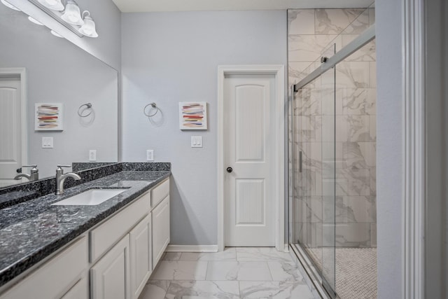 bathroom featuring vanity and walk in shower