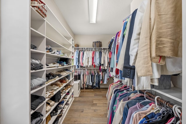 walk in closet with wood-type flooring